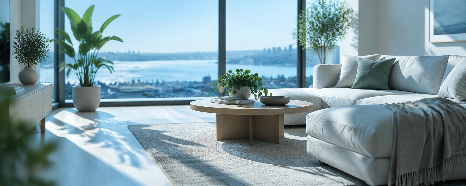 A clean, sunlit living room